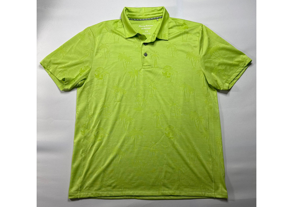 Tommy Bahama‎ Islandzone Men's Short Sleeve Neon Yellow Floral Polo Shirt - L